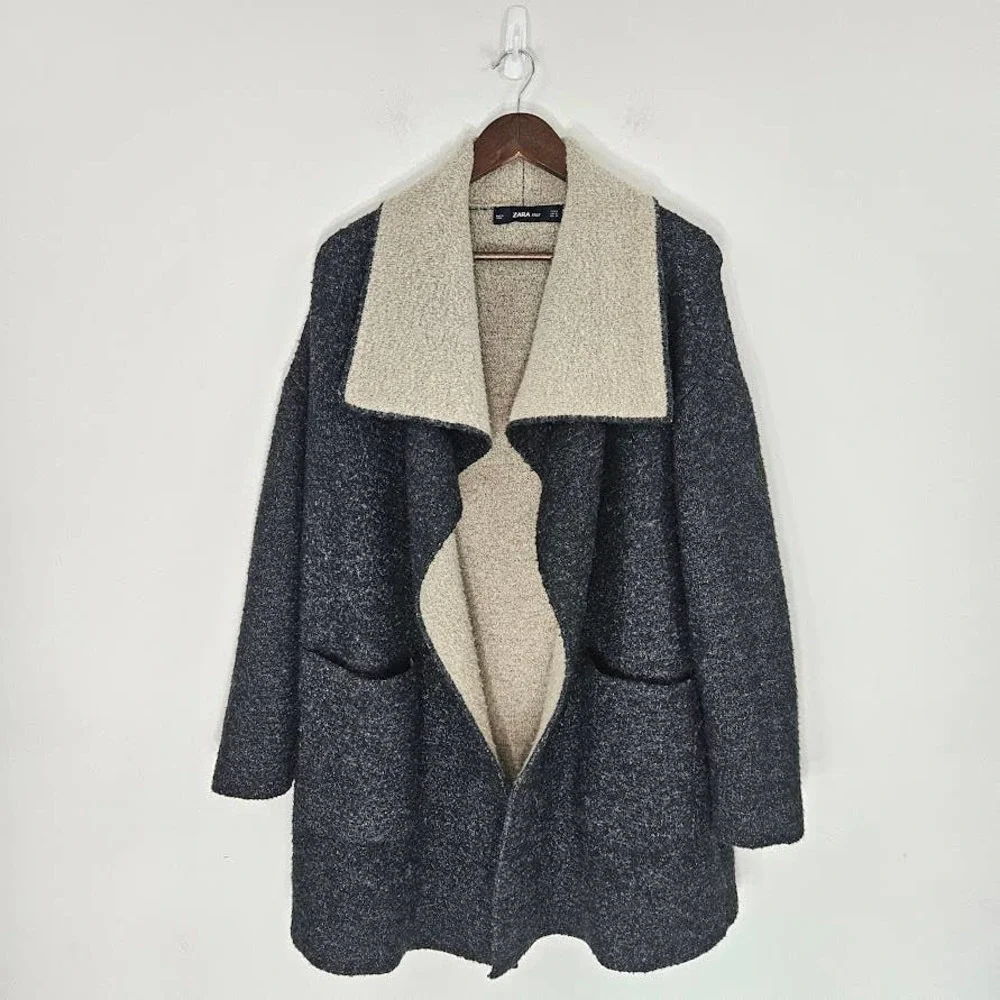 Zara Knit Women's Open Front Shawl Jacket Oversized Front Pockets Size S - Picture 1 of 14